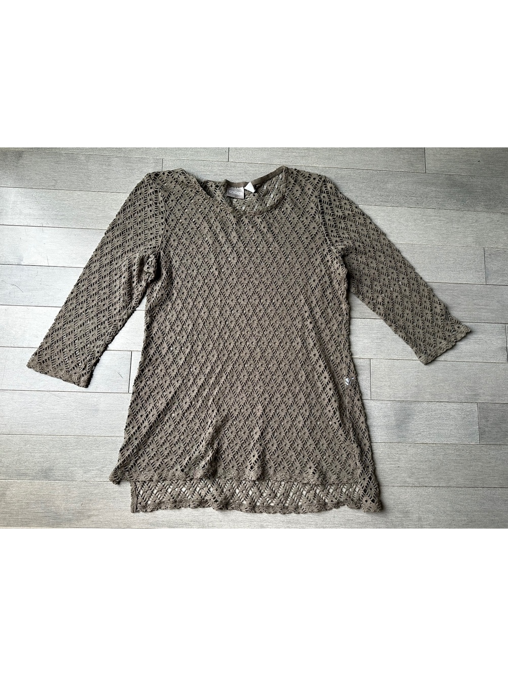Women’s chicos brown mesh open lace knit tunic 3/4 sleeves top shirt size 1